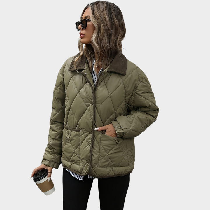 Women’s Quilted Jacket Casual Corduroy Collar Pockets