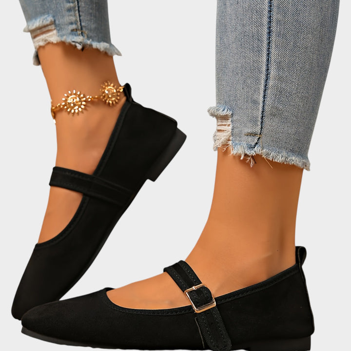 Women’s Suede Mary Jane Flats Adjustable Buckle Strap