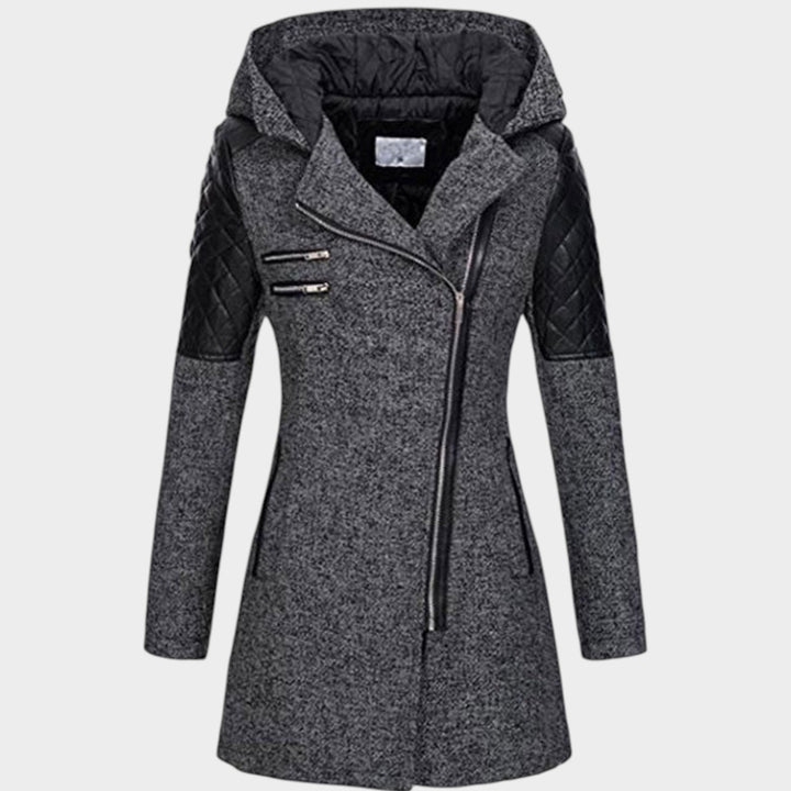 Women’s Hooded Coat Asymmetric Zip Front Quilted Sleeves