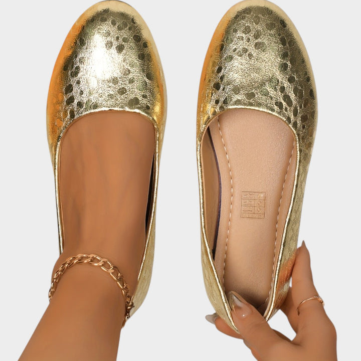 Women’s Ballet Flats Metallic Textured Round Toe