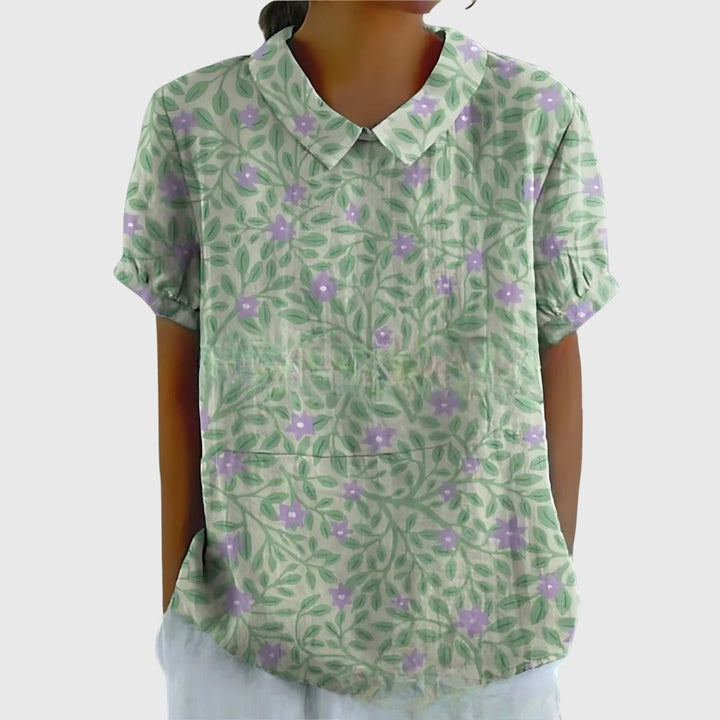 Floral V-Neck Blouse | Casual Short Sleeve Tunic Top