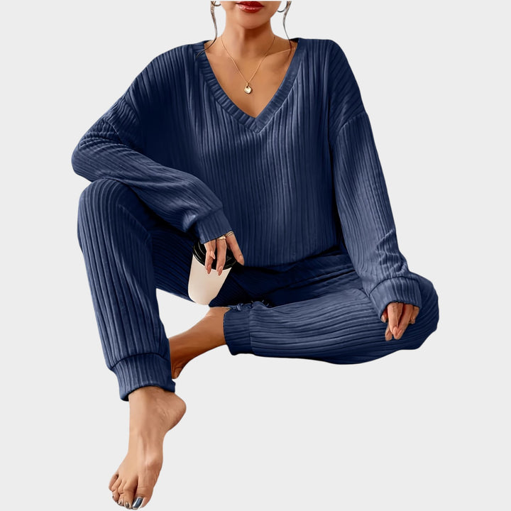 Women’s Matching Set 2 Piece Lounge Set Casual V Neck Ribbed Knit