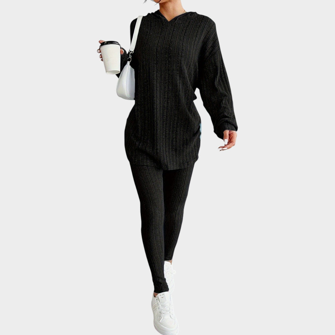 Women’s Matching Set 2 Piece Lounge Set Casual Ribbed Knit Hooded
