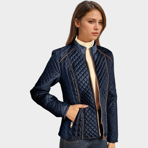 Women’s Quilted Jacket Casual Zip Front Stand Collar