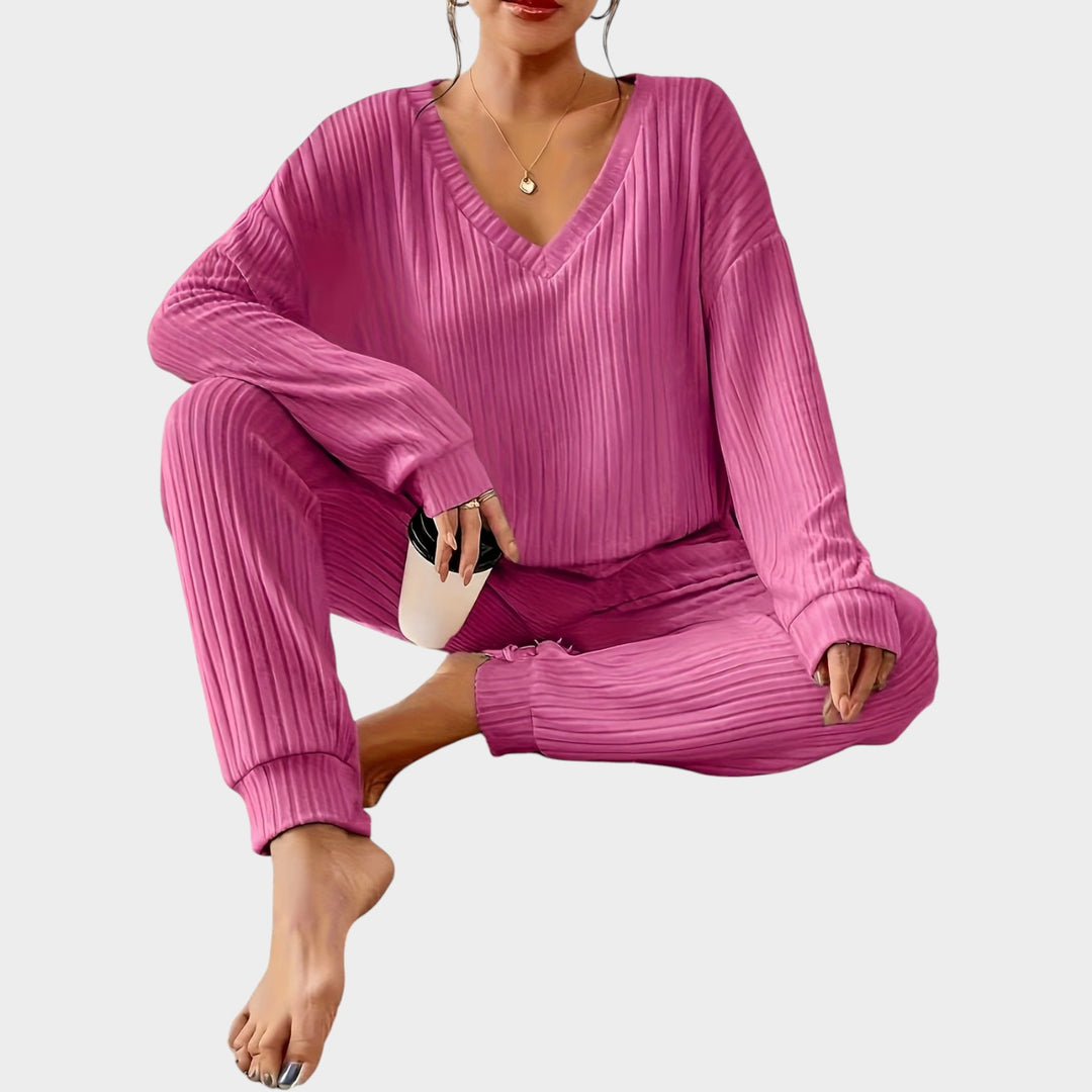 Women’s Matching Set 2 Piece Lounge Set Casual V Neck Ribbed Knit