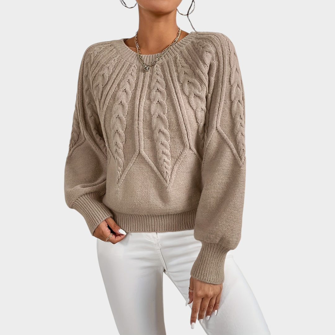 Women’s Knit Sweater Crew Neck Chunky Lantern Sleeve