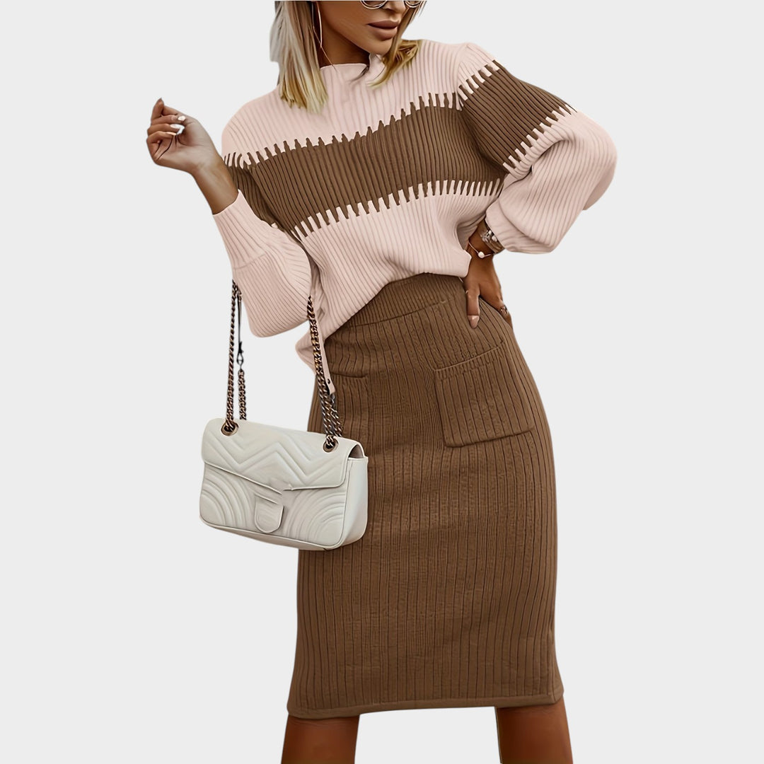 Women’s Matching Set 2 Piece Casual Ribbed Knit Sweater Skirt
