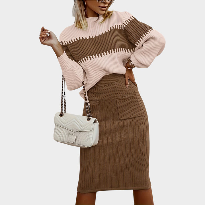 Women’s Matching Set 2 Piece Casual Ribbed Knit Sweater Skirt