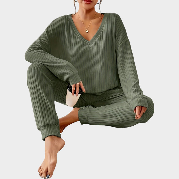 Women’s Matching Set 2 Piece Lounge Set Casual V Neck Ribbed Knit