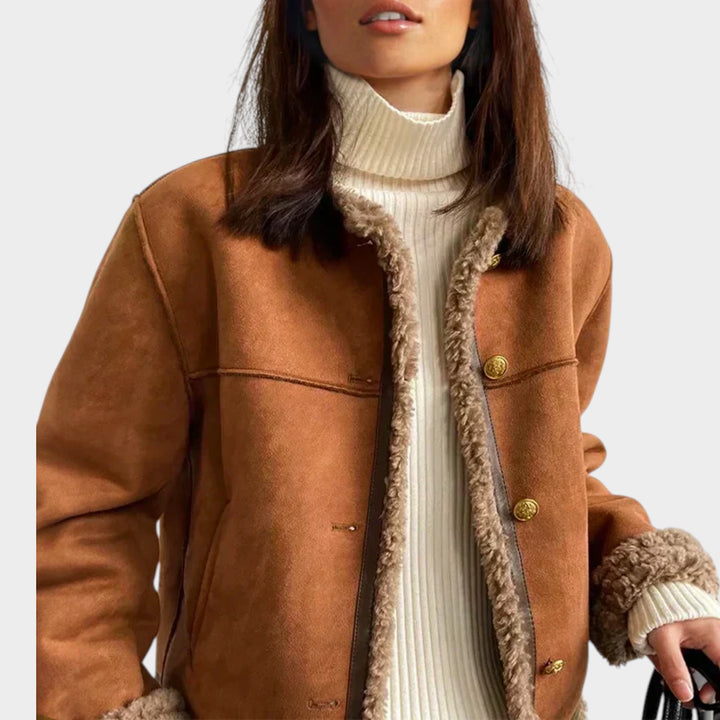 Women’s Leather Jacket Sheepskin Button Closure