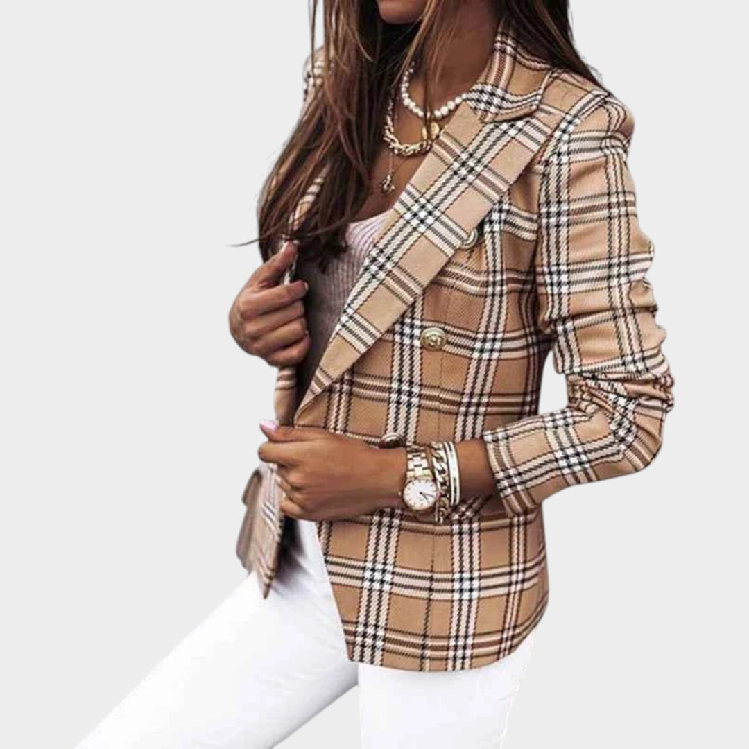 Women’s Checkered Blazer Button Front Tailored Jacket
