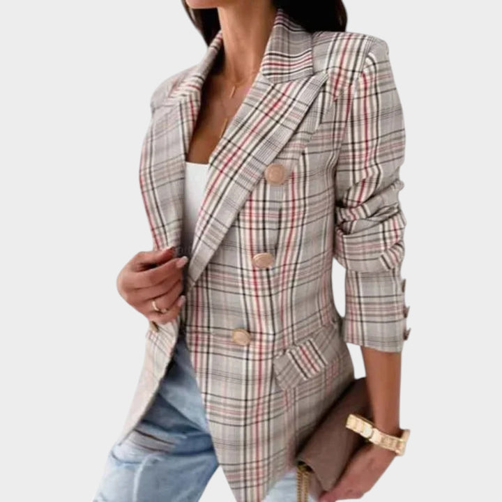 Women’s Checkered Blazer Button Front Tailored Jacket