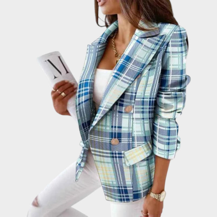 Women’s Checkered Blazer Button Front Tailored Jacket
