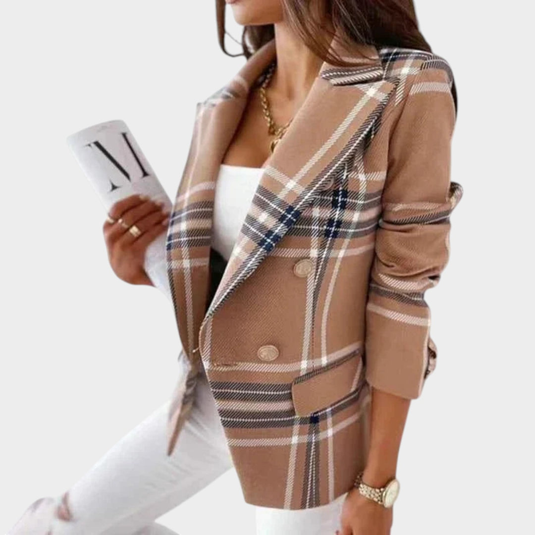 Women’s Checkered Blazer Button Front Tailored Jacket