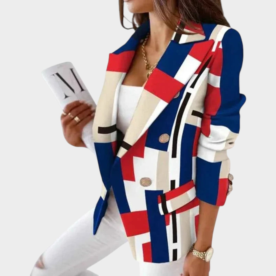 Women’s Checkered Blazer Button Front Tailored Jacket