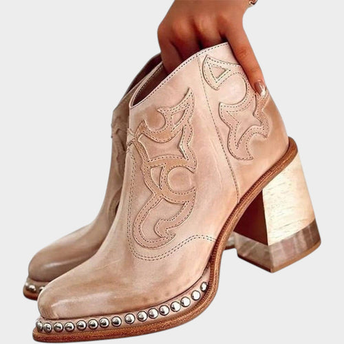 Embroidered Cowboy Ankle Boots with Block Heel