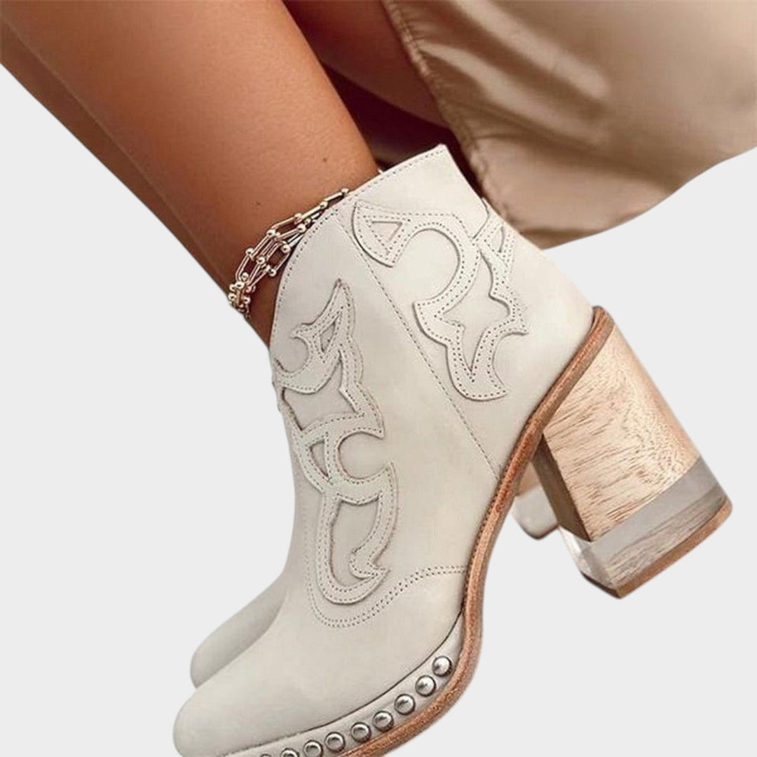 Embroidered Cowboy Ankle Boots with Block Heel