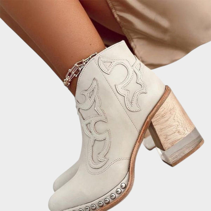 Embroidered Cowboy Ankle Boots with Block Heel