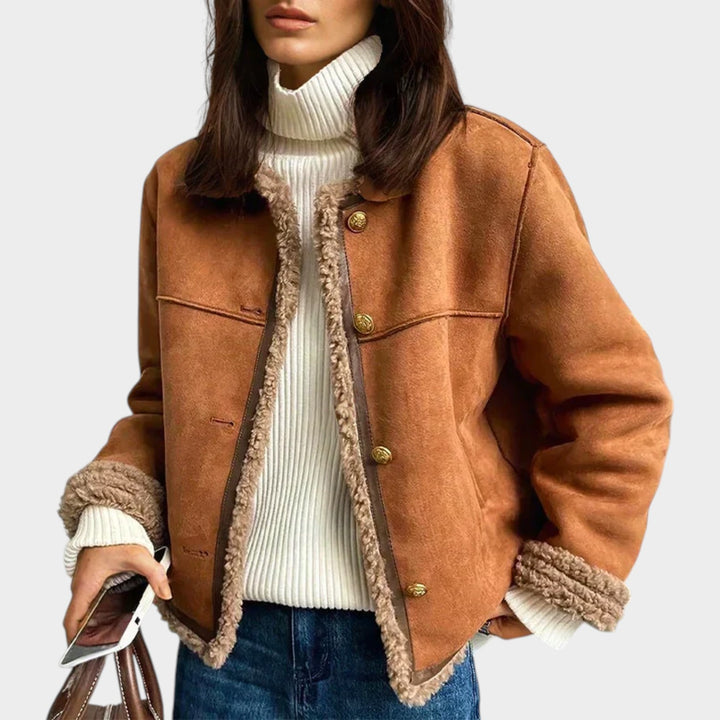 Women’s Leather Jacket Sheepskin Button Closure
