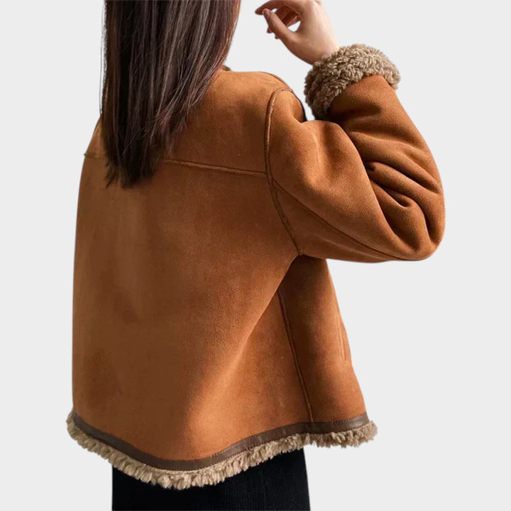 Women’s Leather Jacket Sheepskin Button Closure