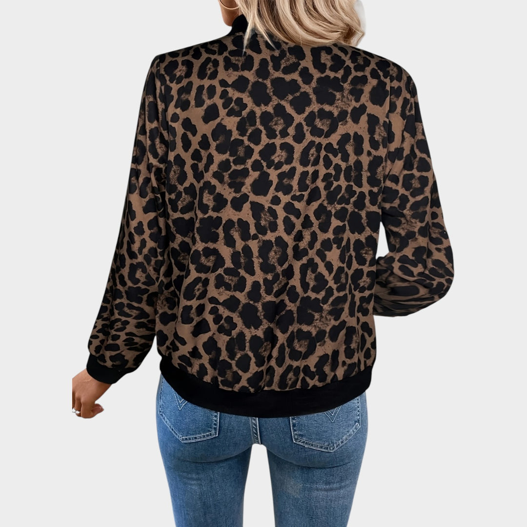 Women’s Bomber Jacket Casual Leopard Print Zip Up