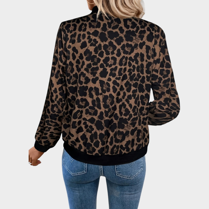 Women’s Bomber Jacket Casual Leopard Print Zip Up