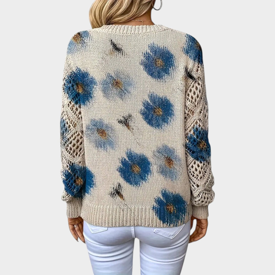 Women’s Floral Knitted Sweater Polished V Neck
