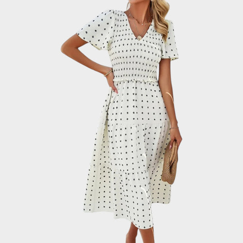 Women's Smocked Midi Dress | Tiered V-Neck Casual Summer Style