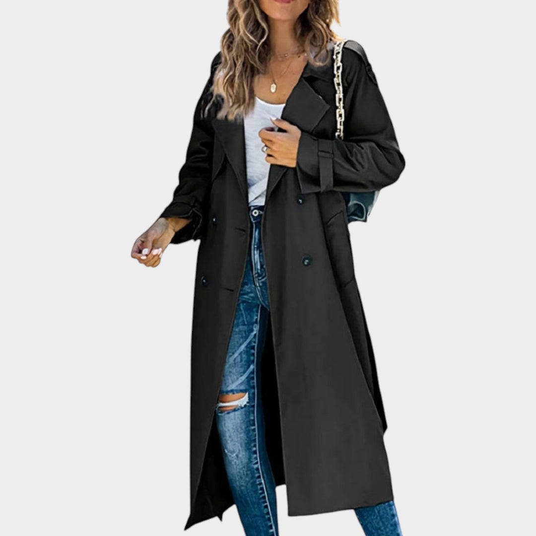 Women’s Trench Coat Button Front Classic Longline Style