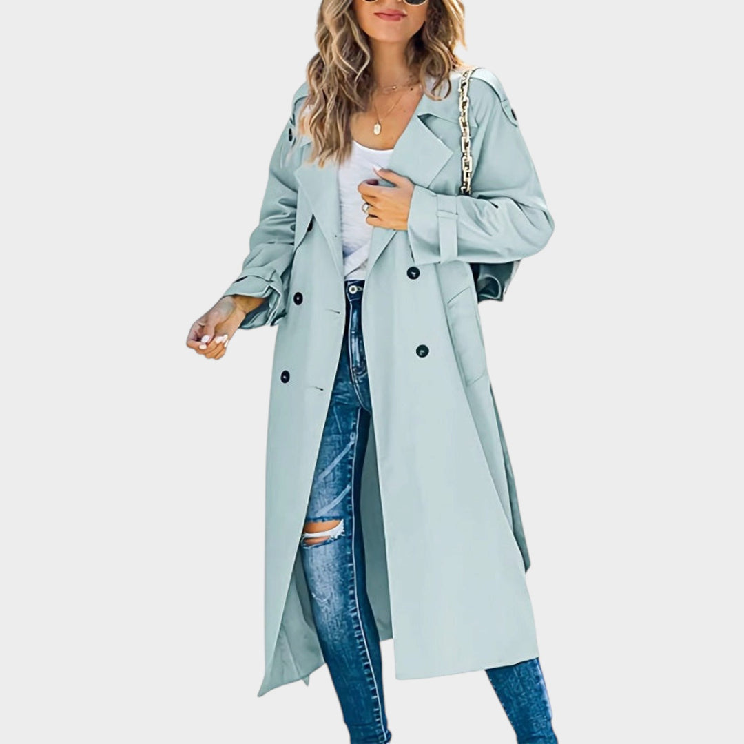 Women’s Trench Coat Button Front Classic Longline Style