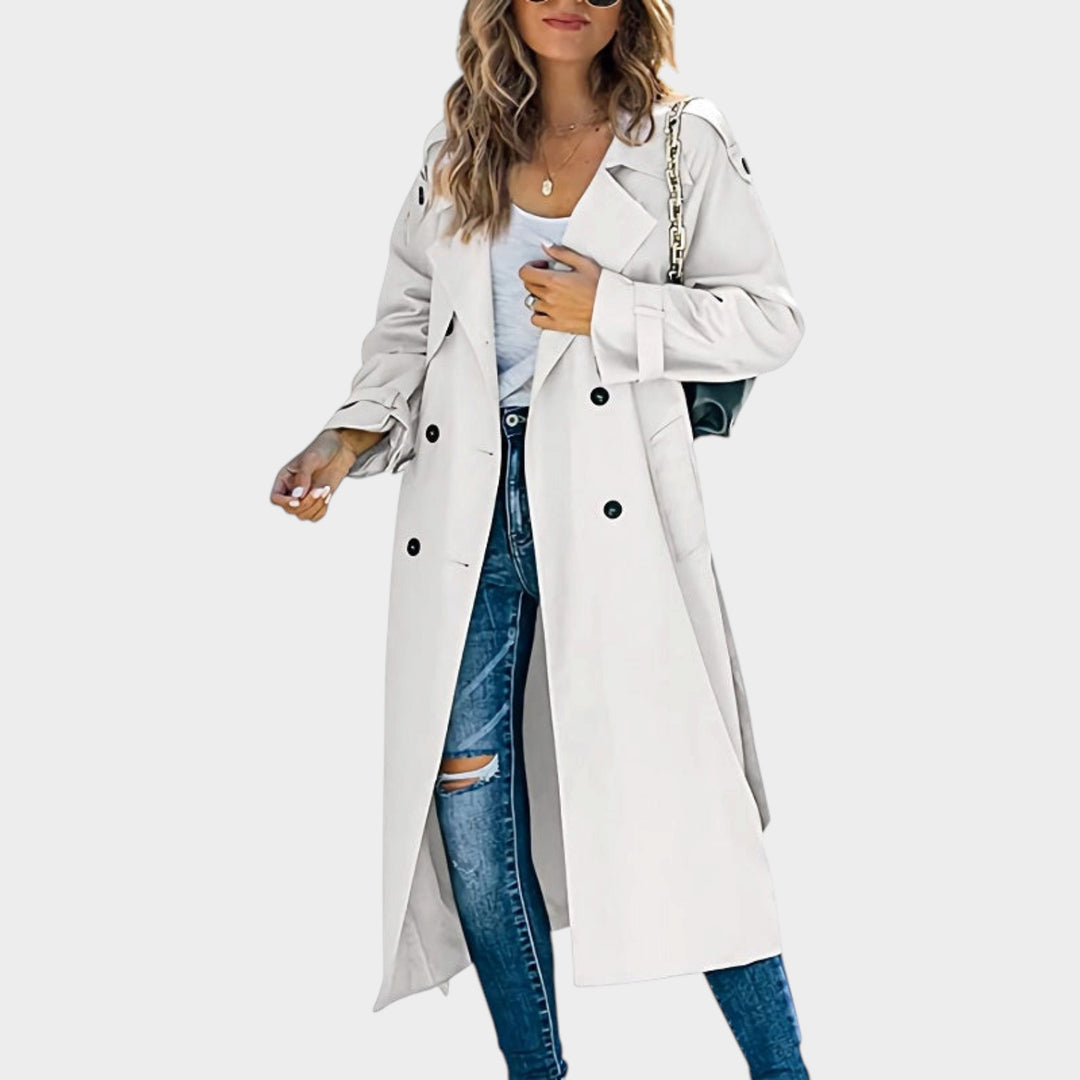 Women’s Trench Coat Button Front Classic Longline Style