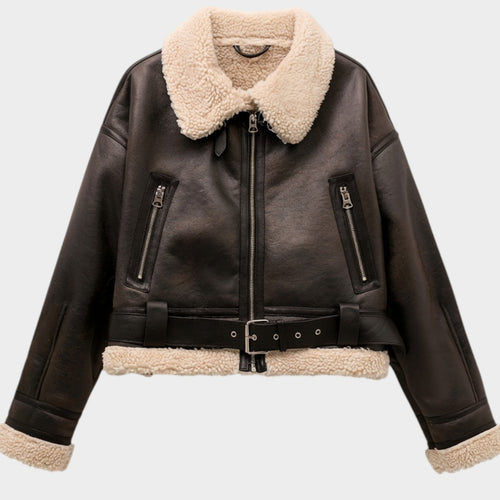 Women's Shearling Aviator Jacket Classic Winter Outerwear