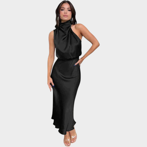 Formal Satin High Neck Maxi Dress
