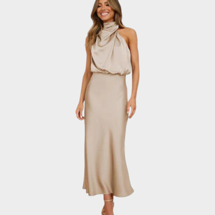 Formal Satin High Neck Maxi Dress
