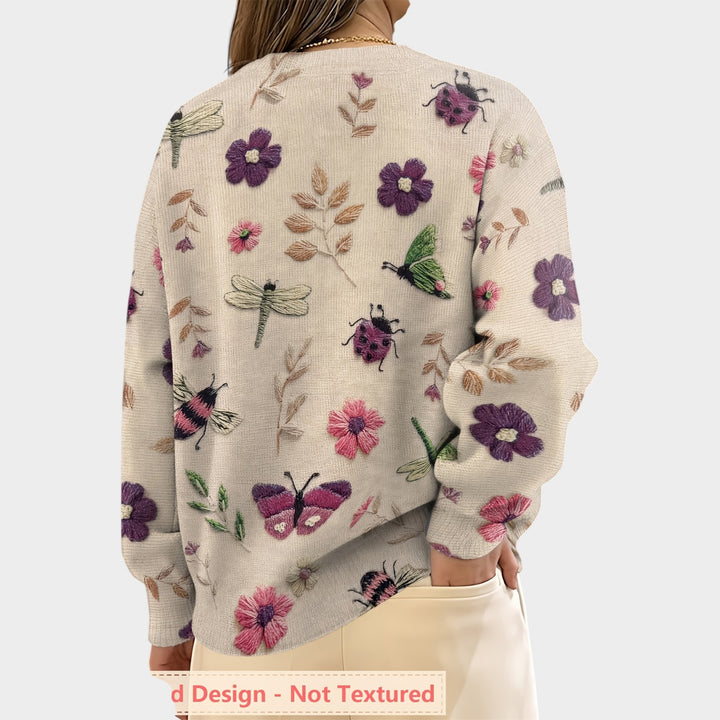 Women’s Knit Sweater Floral Print Crew Neck Long Sleeve