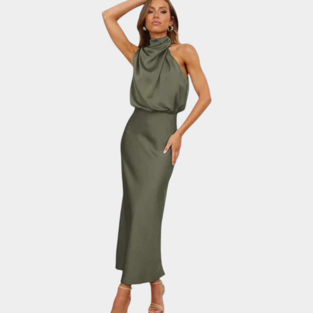 Formal Satin High Neck Maxi Dress