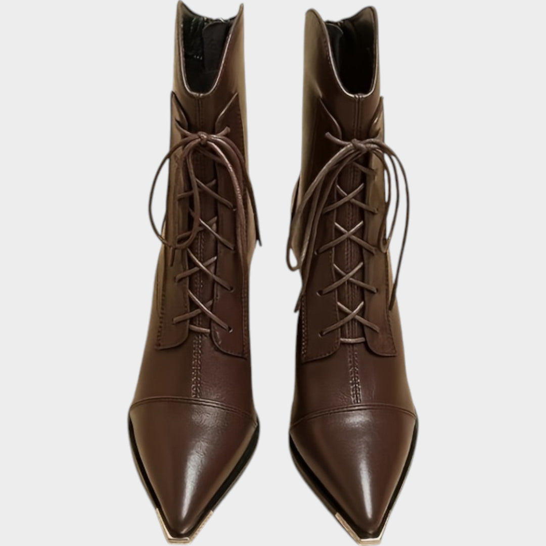 Women’s Ankle Boots Metal Pointed Toe Chunky Heel Classic Style