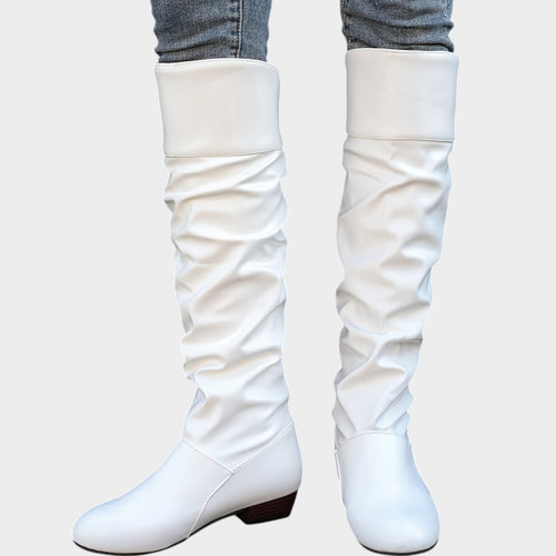 Women’s Knee High Slouch Boots Ruffle Detail Elegant Style