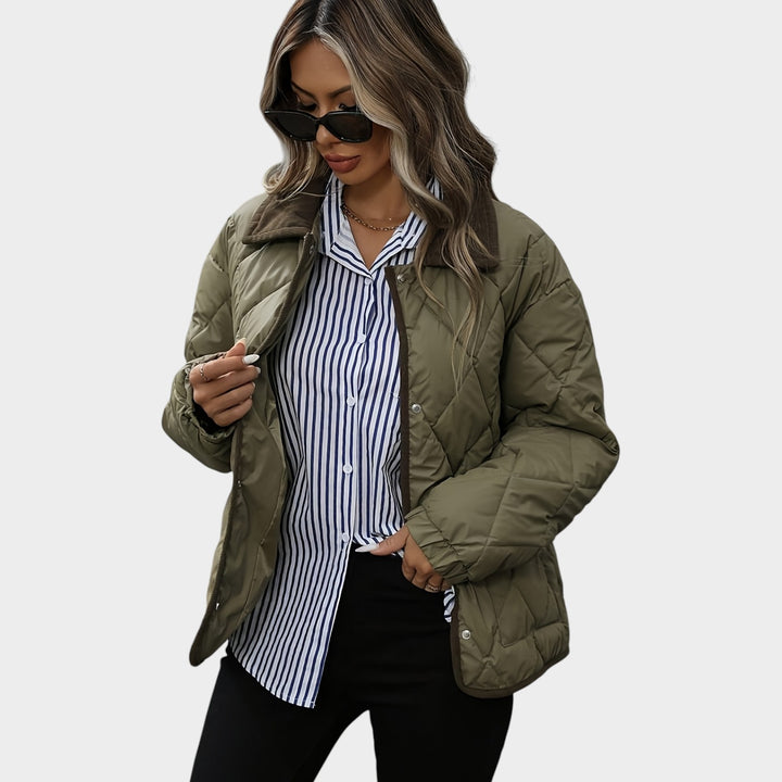 Women’s Quilted Jacket Casual Corduroy Collar Pockets