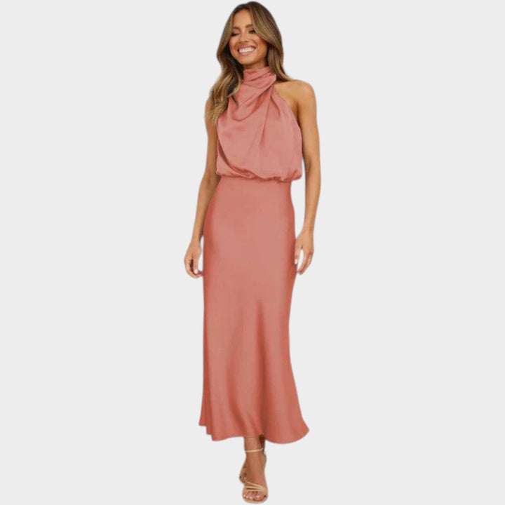 Formal Satin High Neck Maxi Dress