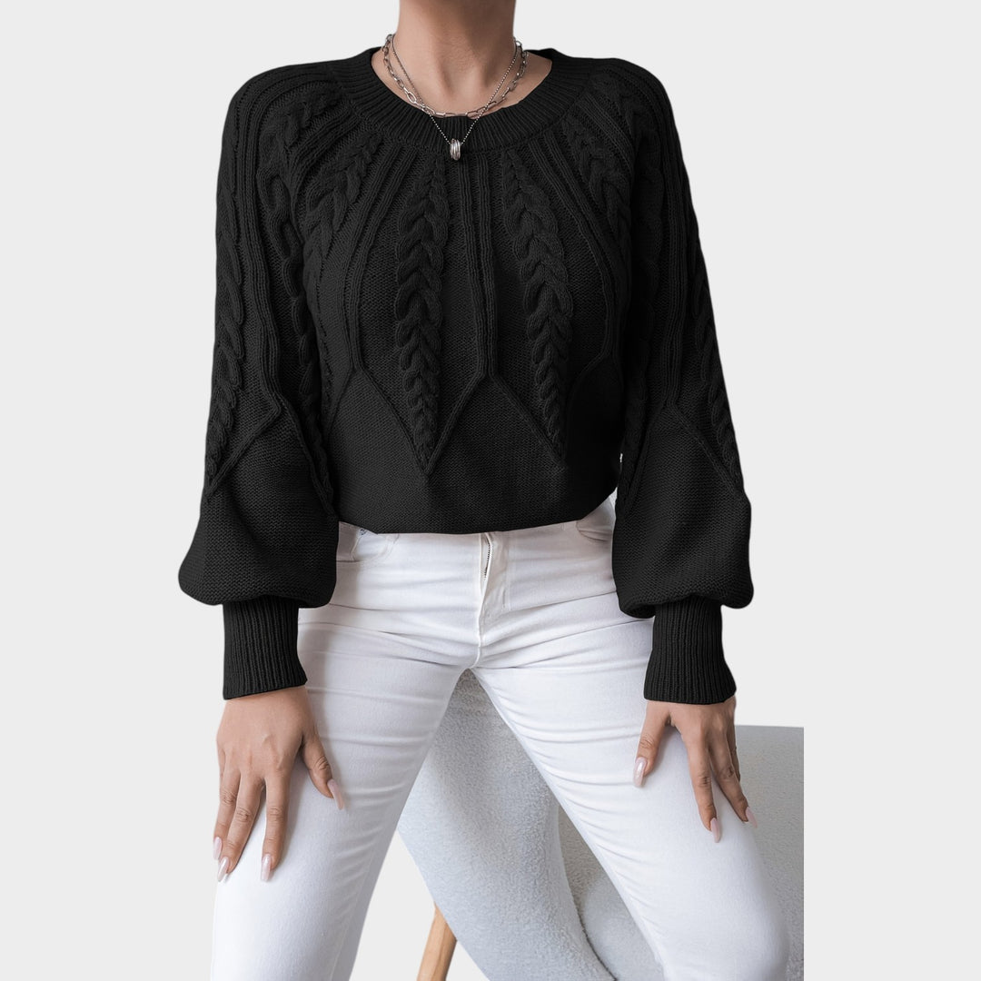 Women’s Knit Sweater Crew Neck Chunky Lantern Sleeve