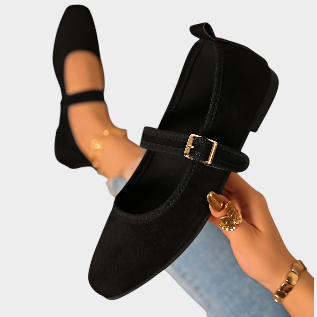 Women’s Suede Mary Jane Flats Adjustable Buckle Strap