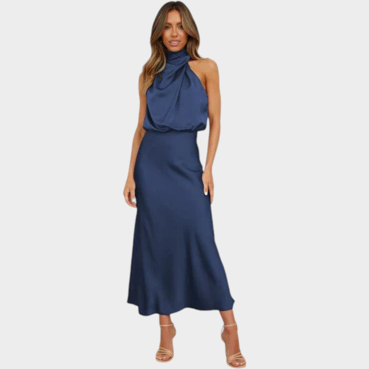 Formal Satin High Neck Maxi Dress