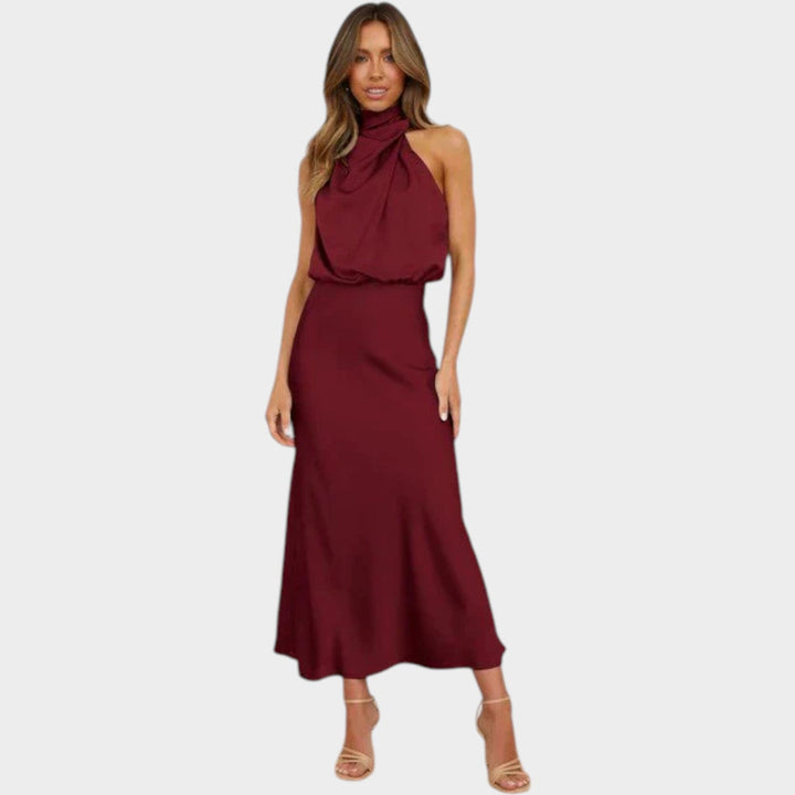 Formal Satin High Neck Maxi Dress