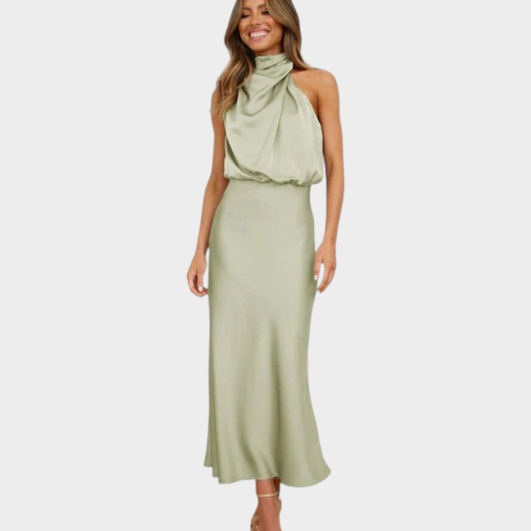 Formal Satin High Neck Maxi Dress