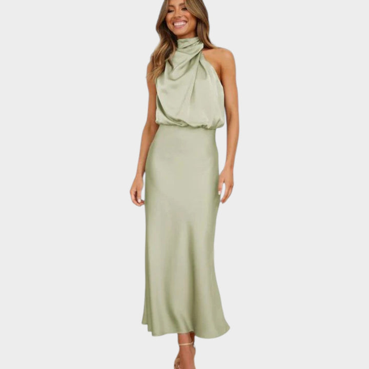 Formal Satin High Neck Maxi Dress