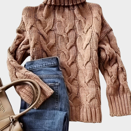 Women’s Cable Knit Sweater Turtleneck Chunky Long Sleeve