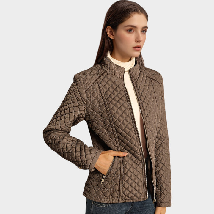 Women’s Quilted Jacket Casual Zip Front Stand Collar