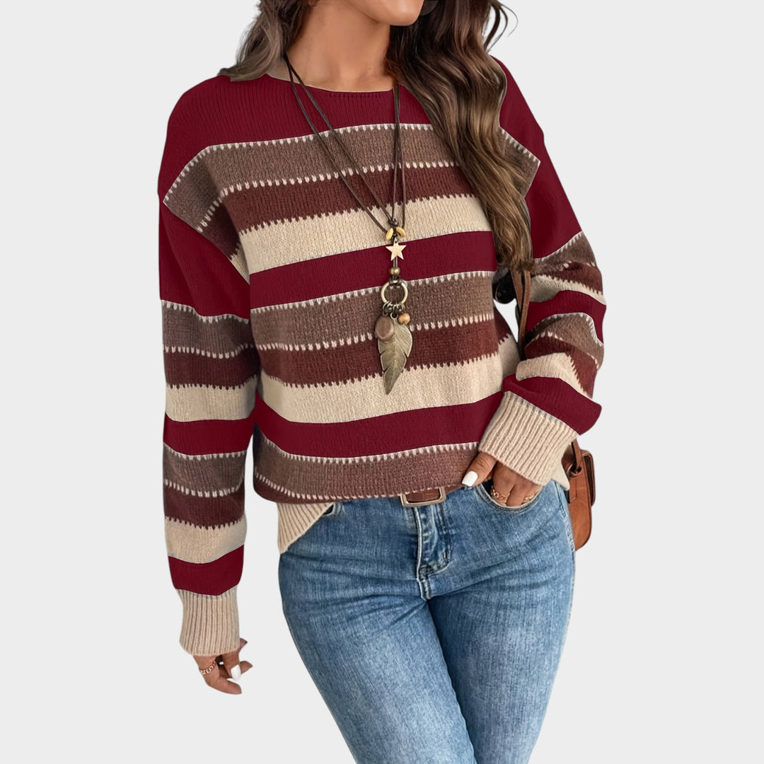 Women’s Knit Sweater Horizontal Stripe Round Neck Loose Fit