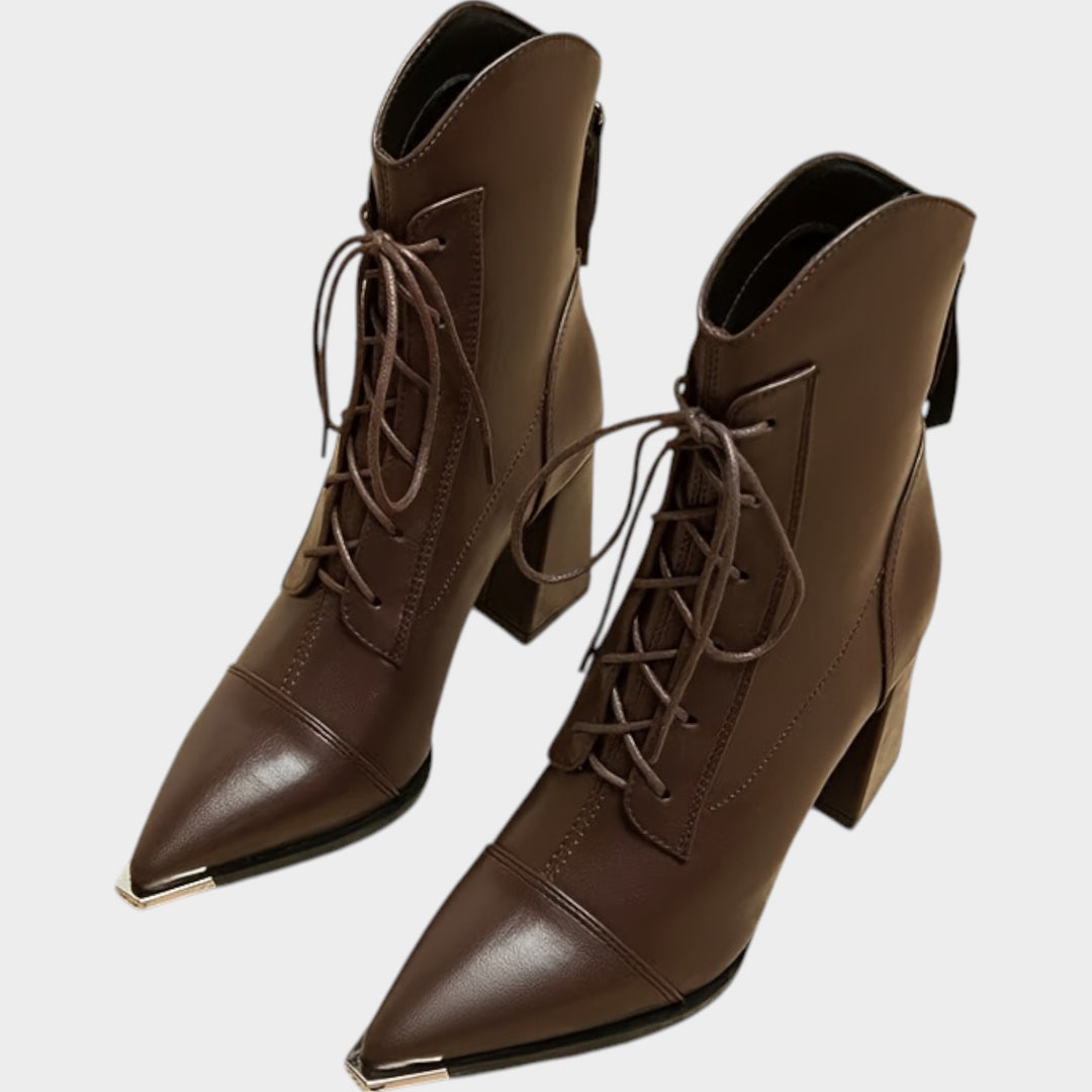 Women’s Ankle Boots Metal Pointed Toe Chunky Heel Classic Style